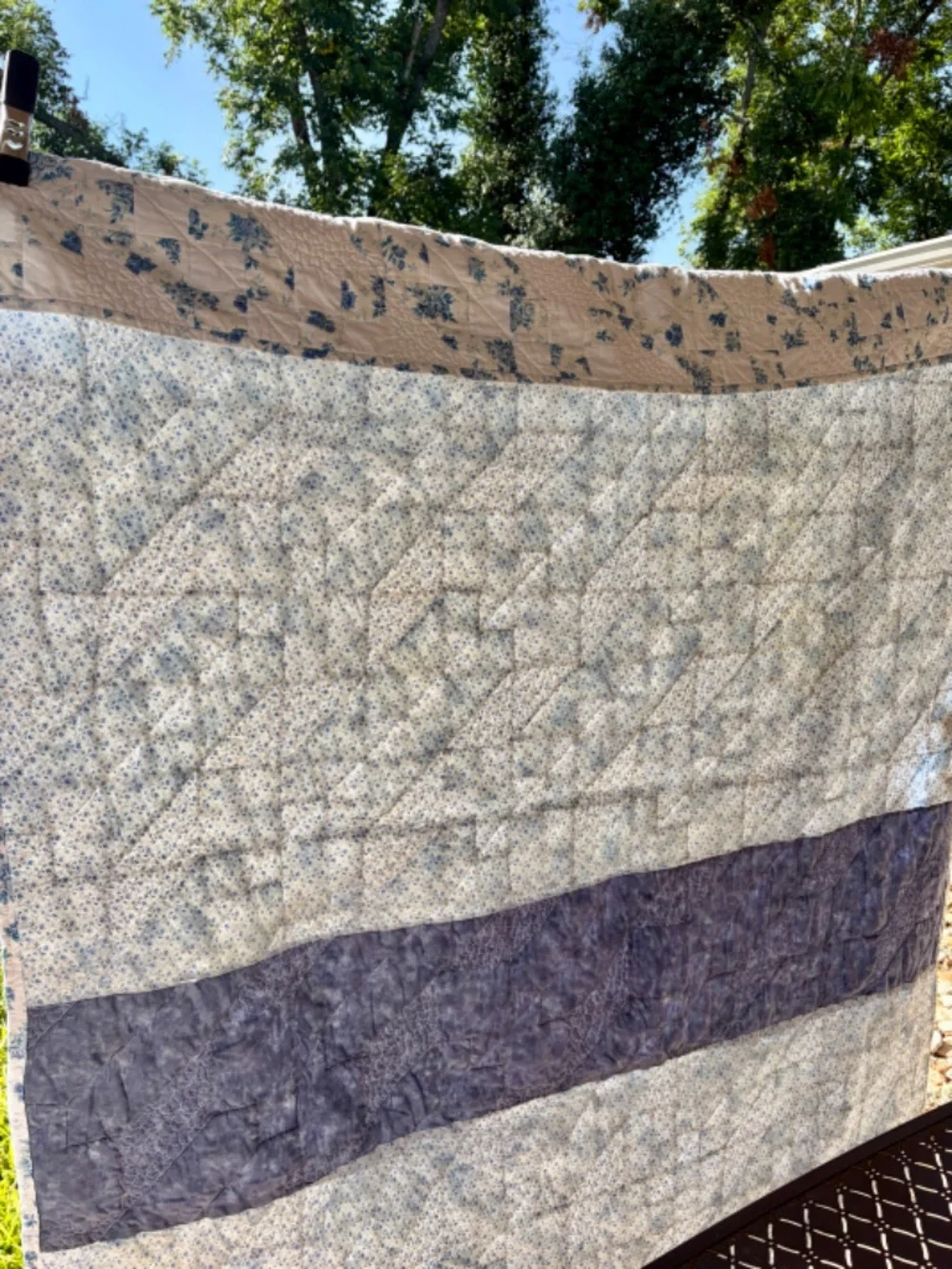 Handmade Jacob's Ladder Quilt Blue White Floral Throw Lap Quilt 58x69 Cotton